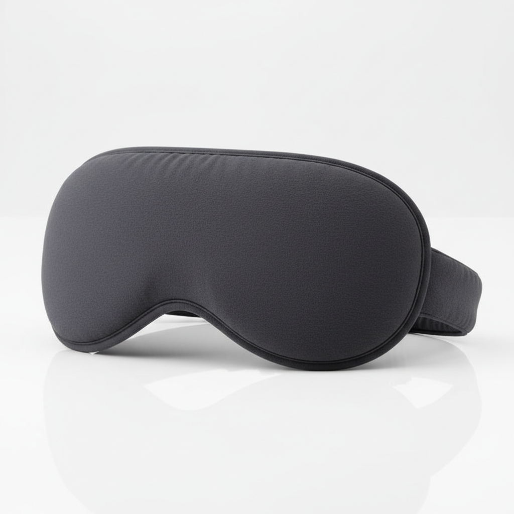Antifaz 3D para dormir con bloqueo total de luz sobre fondo blanco